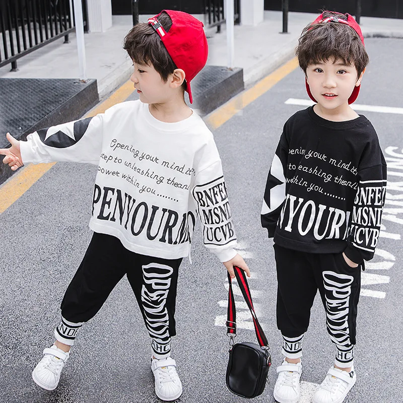 

2019 New Style Korean-style CHILDREN'S Suit BOY'S Autumn Children Lettered Five-pointed Star Two-Piece Set Cotton Childrenswear