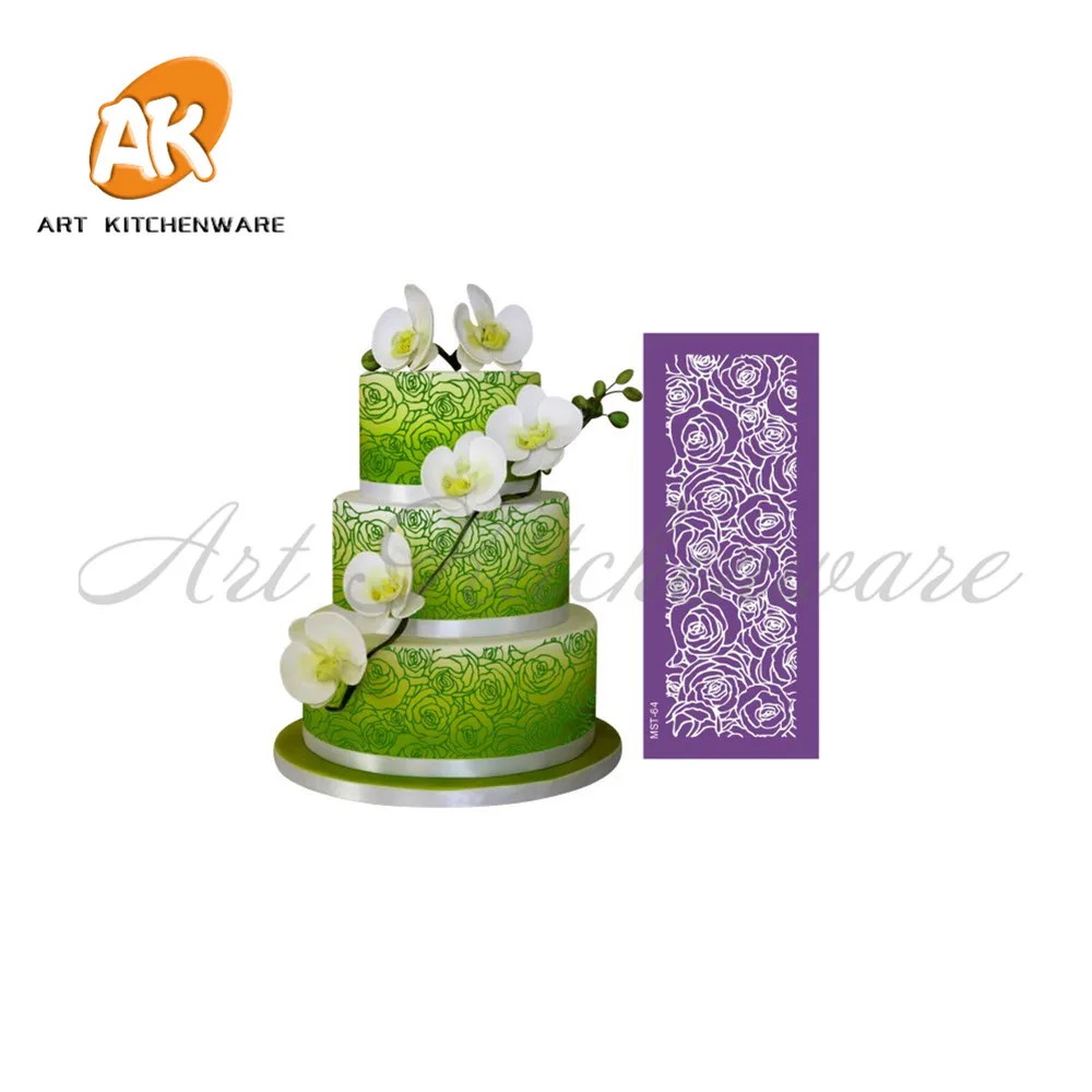 

Ruffled Roses Lace Design Cake Stencil Fabric Mesh Stencils Wedding Cake Border Stencils Cream Cake Decorating Tool Cake Mold