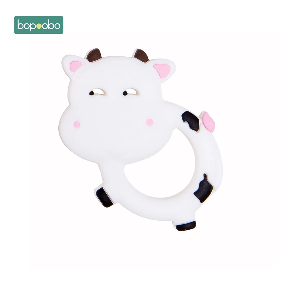White-Cow Bopobo 1 шт., детский прорезыватель, силиконовый, свинья, пищевой, Брод, Прорезыватель для кормления, прорезыватель, ожерелье, аксессуары, детские товары, безопасные игрушки - Цвет: White-Cow