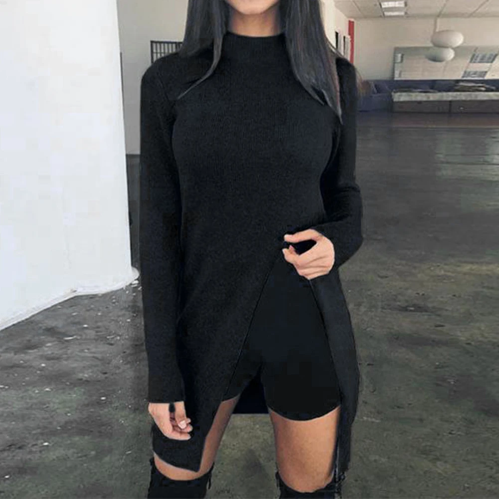 Осенняя зимняя Футболка женская Повседневная однотонная с длинным рукавом и