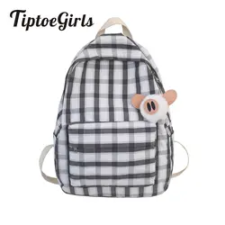 Tiptoegirls холщовые клетчатые Женские Рюкзаки повседневные женский рюкзак черные женские школьные рюкзаки сумки дорожные сумки Прямая