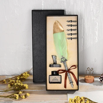

Vintage Feather Quill Dip Pen Writing Ink Set Perfect for Signning Handwriting School Office Stationery Gift