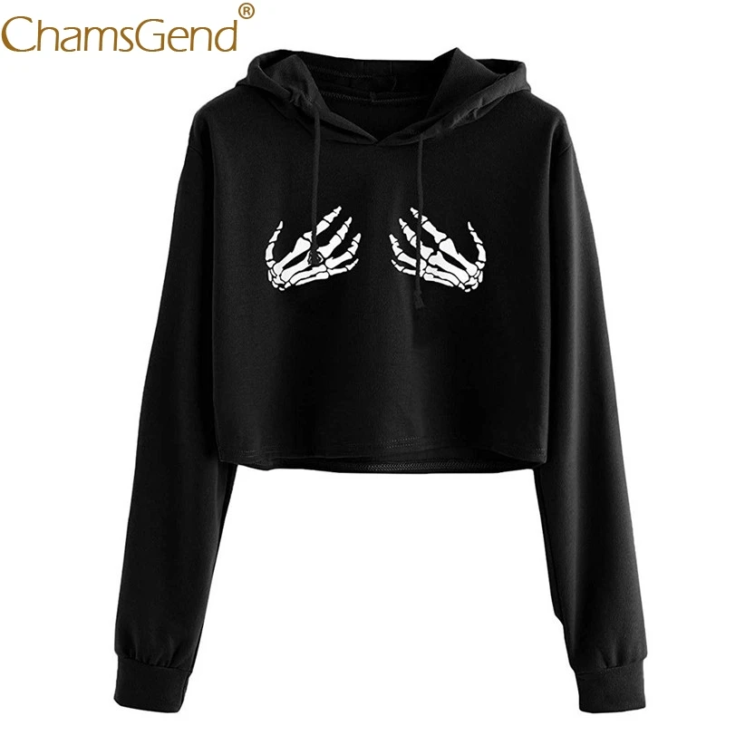 

Newly Hoodies Women Girls Funny Skull Print Crop Top Hoodie Sweatshirts Long Sleeve Black Sweatshirt Pullover Clothes 9826