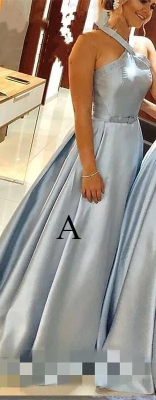 A style Mrs win платье подружки невесты светильник синий складки линия длинное Vestido Madrinha HR167 размера плюс корсет без рукавов сзади Свадебное Платье - Цвет: A style