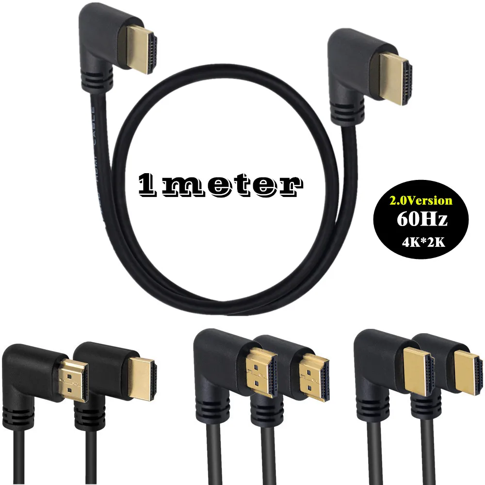 Позолоченный Высокоскоростной hdmi штекер-штекер (левый и правый) угол 90 градусов