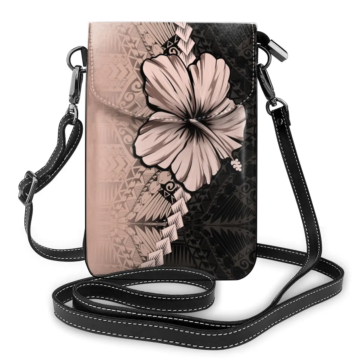 

NOISYDESIGNS Small PU Leather Crossbody Bags Women Hibiscus With Polynesian Trend Phone Bag Women's Shoulder Handbags Flap Purse