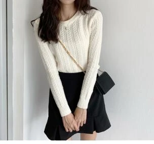 Knitted Sweater Woman Pullover Solid Color Candy Colors Basic Long Sleeves O-neck Jumpers - Цвет: white