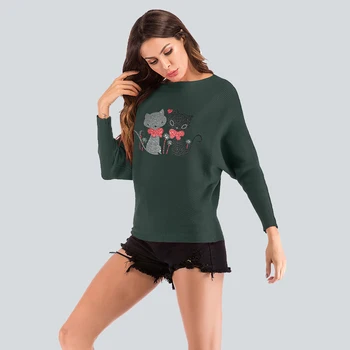 

Autumn Winter Clothes Women Sweater Fashion Casual Cat Feather Sweaters Round Neck Long Sleeve Pullover Knit Tops 2019 New