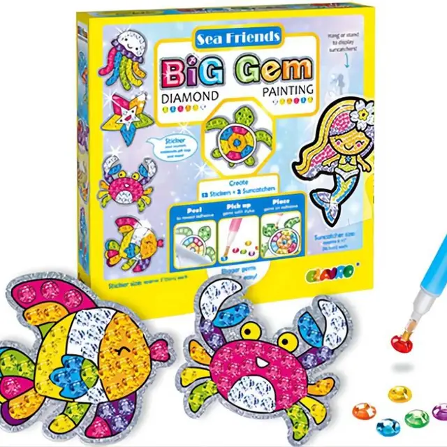Creativity for Kids Big Gem 5D Diamond Painting Kit-Create your own 12 Cartoon Stickers And 2 Big Diamond Pendant For Kids 5