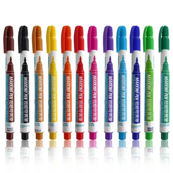 

12pcs Colored Extra Fine Marker Pen 0.5 mm 12 Colors Alcohol Base Ink Permanent Mark On Film/Wood/Cloth/Metal/Glass