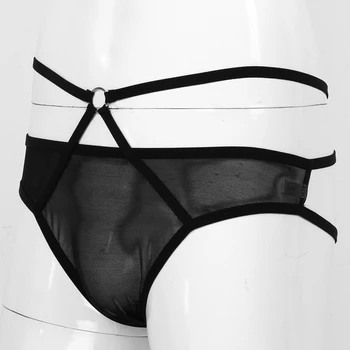 

Sexy Mens See Through G-string Sexy Panties Mesh Lingerie Mid Rise Strappy Back with O-ring Cheeky G-string Briefs Underwear