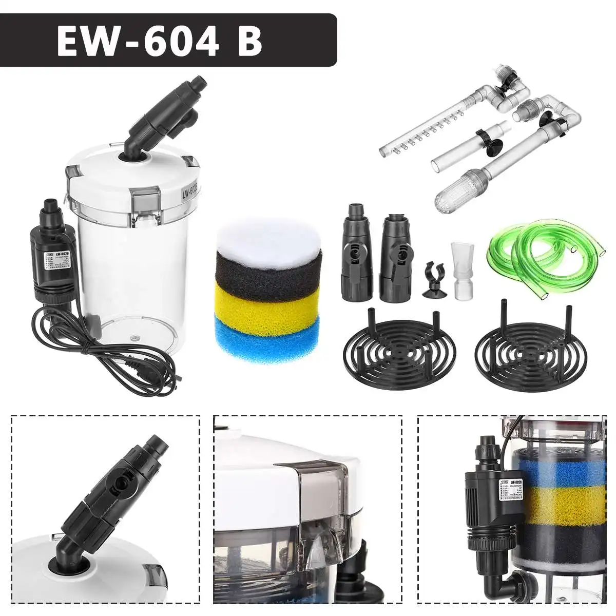 220 V-240 V 800L/h 14W фильтр аквариума ультра-тихий Внешний Аквариум фильтровальный стакан фильтр губка очистки воды EW-604B