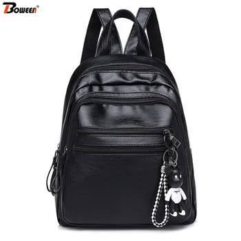 

Simple Korean Women Backpack Leather Solid Soft Black Small Back Pack Female Pu Bagpack for Teenage Girls Lightweight Leisure