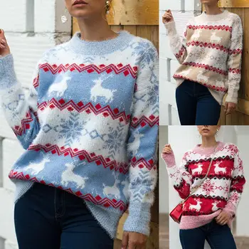 

2019 Christmas Sweaters Women Thick Warm Xmas Sweater Women Pullover Sweater With Deer Elk Women Winter Sweater Knitted Female