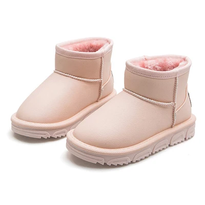 Детские зимние ботинки; брендовые кожаные теплые утепленные плюшевые детские зимние ботинки; водонепроницаемые бархатные Ботинки martin для мальчиков и девочек; кроссовки - Цвет: Pink