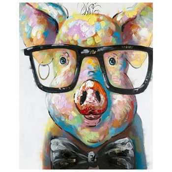 

Paint By Numbers Kits for Adult, DIY Canvas Painting for Adults Beginner -Pig with Glasses