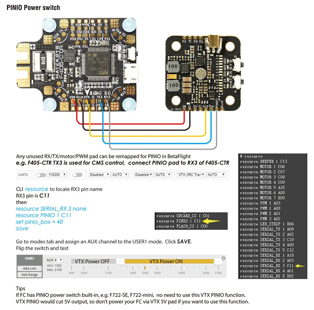 Matek System Mateksys VTX-MINI VTX мини 5,8G 40CH Pit/25/200/400/800 МВт FPV видео передатчик VTX для небольшой гоночный Дрон с видом от первого лица