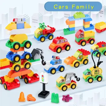 

DIY Big Size Building Blocks Car Family Changeable Vehicles Model Bricks Compatible LegoINGs Duploes Blocks Gifts Toys For Boy