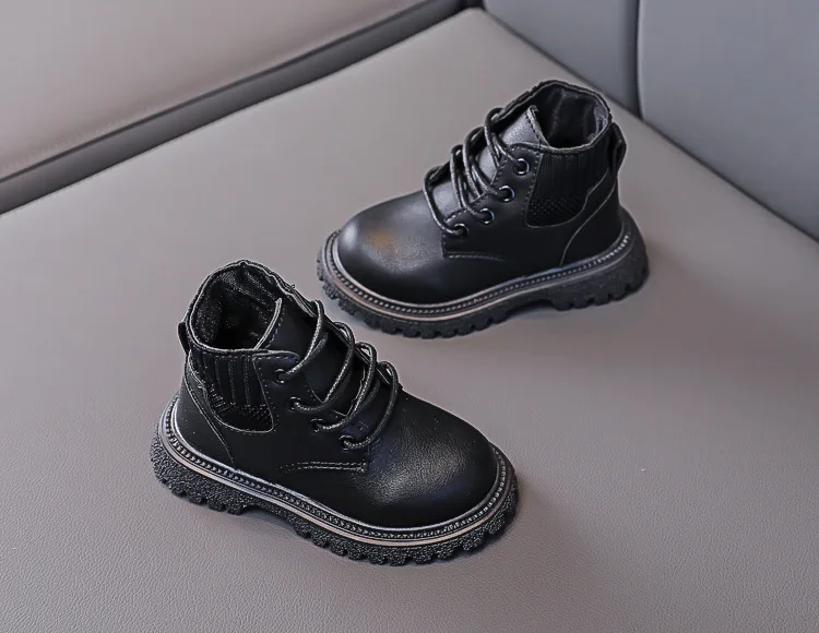 Baby Boys Boots for Kids Girls Booties Leather Shoes Soft Sole Fashion Martin Boots Waterproof Non-slip Plush Boy Running Shoes