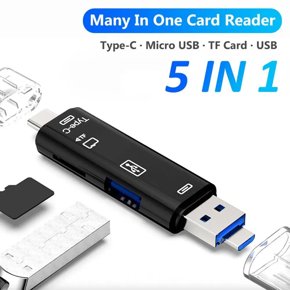 Type C&MicroUSB &USB 5 In 1 High speed Universal OTG TF Card Reader Adapter for Android Phone Computer Extension Headers memory card reader type c otg adapter