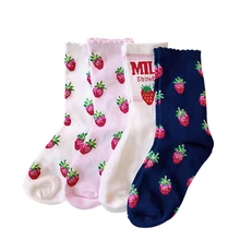 Носки женские модные хлопковые носки для девочек милые носки с принтом клубники и кружевом всесезонные розовые носки 15,5 см* 8 см