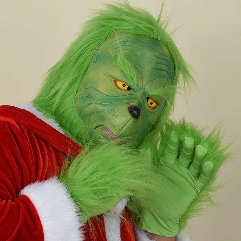 Рождественская маска для вечеринки Косплей Grinch Маска Карнавал Лицо Перчатки Смешные Grinch палантин Рождество латексная маска