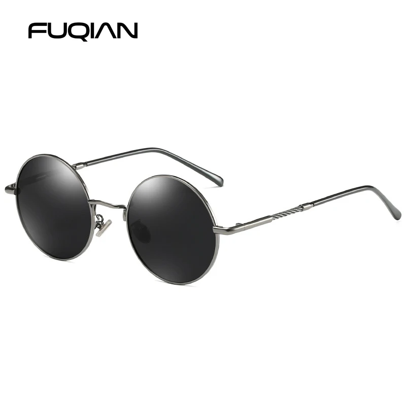 FUQIAN модные стимпанк Солнцезащитные очки мужские Поляризованные Ретро круглые металлические солнцезащитные очки женские зеркальные розовые очки Oculos De Sol - Цвет линз: Gun Black