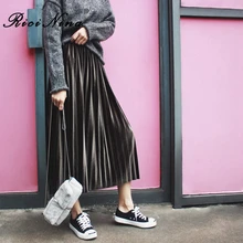 RICININA, плиссированные юбки для женщин, s, макси юбка, зимняя, бархатная, в стиле ампир, однотонная, повседневная, длинная юбка для женщин, с высокой талией, Jupe Femme