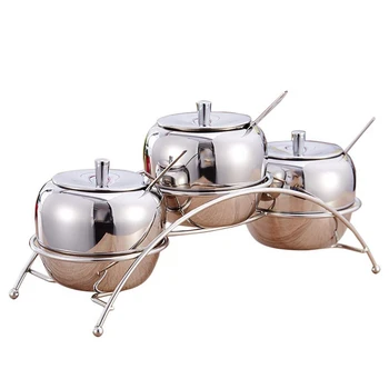 

Multi-Functional Stainless Steel Condiment Seasoning Containers Pots Set, Salt Pepper Sugar Storage Organizers with Serving Spoo