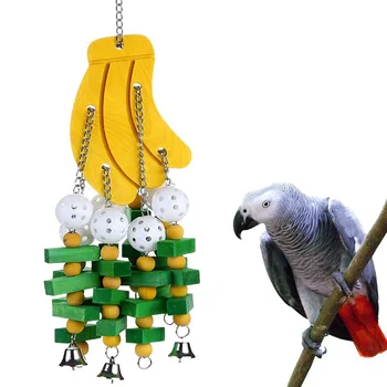 

Cage Accessories Swing Hanging Wooden Balls Chewing Parakeet Bird Toy Parrot Cockatiel Fruit Bunch Colorful Banana Molar Bite