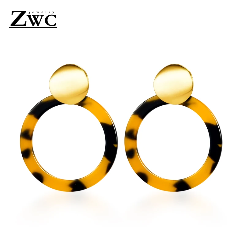 ZWC, винтажные корейские большие серьги для женщин, женская мода, золото, кубический цирконий, висячие серьги, серьги геометрической формы, ювелирное изделие - Окраска металла: Brown 2