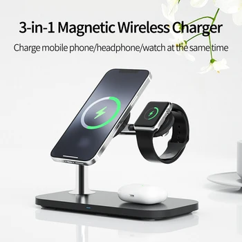 15W 3 in 1 Magnetic Wireless Charger for iPhone 12 13 Pro Max Chargers for Apple Watch 6SE Airpods Pro 2 3 Charging Dock Station