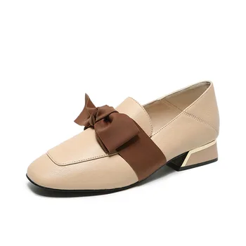 

Women's new leather shoes British style retro bow soft bottom loafers