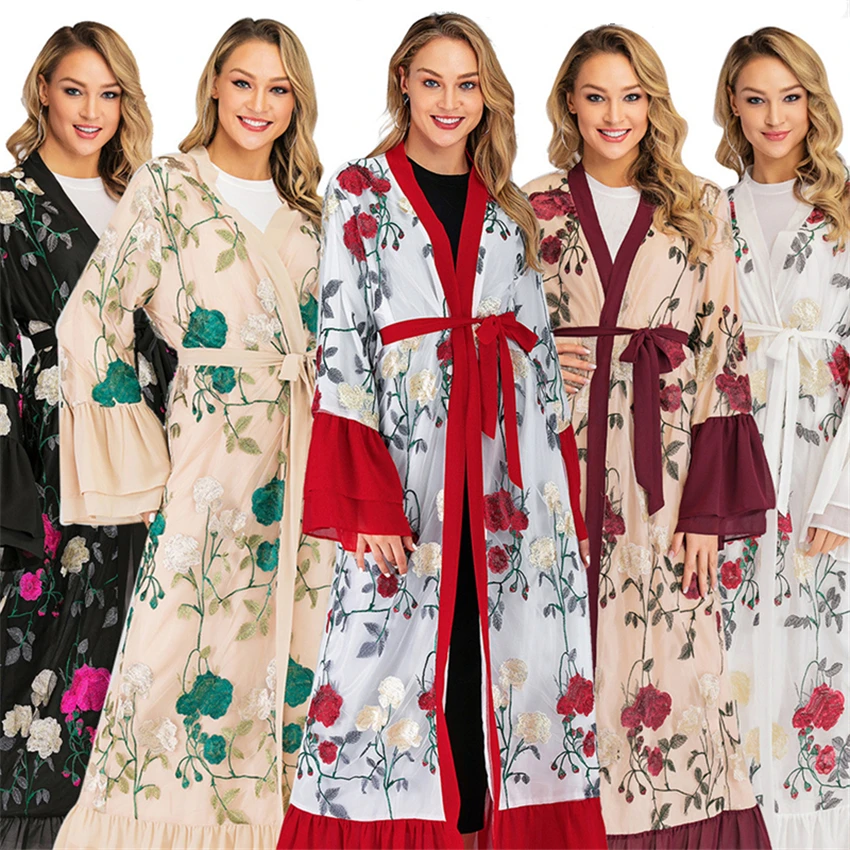 

Muslim Fashion Dress for Women Abaya Dubai Arabic Kaftan Embroidery Long Sleeve Ladies Arab Hijab Islamic Clothing S-2XL