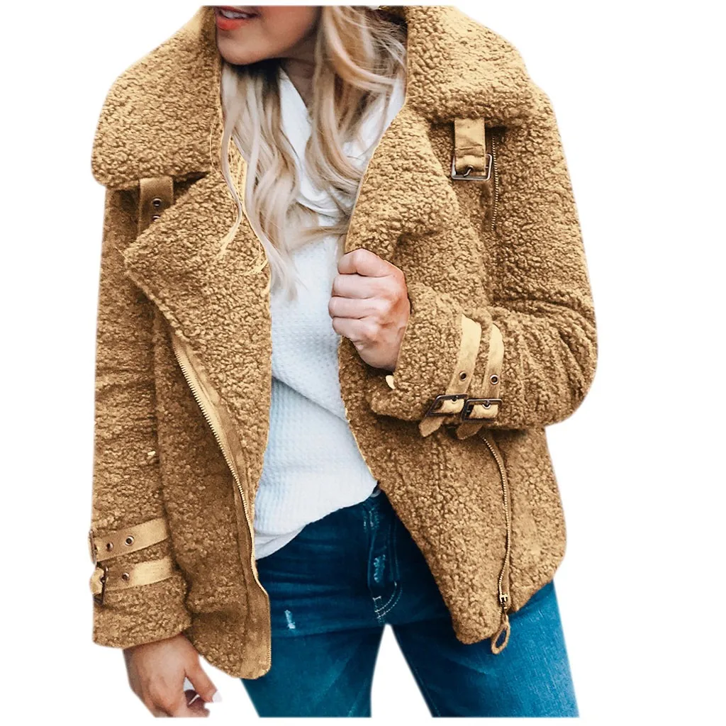 Jaycosin Fashion Women Casual Fleece Winter Warm Jacket Coat Stylish Long Sleeve Comfortable Soft Short Overcoat Outercoat 26#4