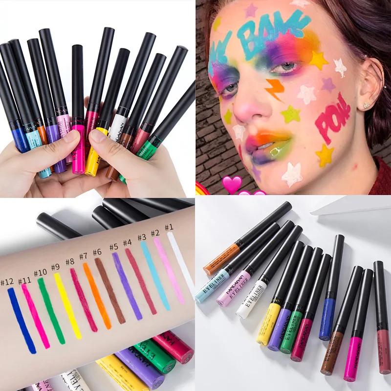 Delineador de Longa Kit à Prova Cores Dwaterproof Água Fosco Neon Colorido Lápis Duração Maquiagem Líquido Olho Forro Azul Olhos Verdes Cosméticos Caneta 12 –
