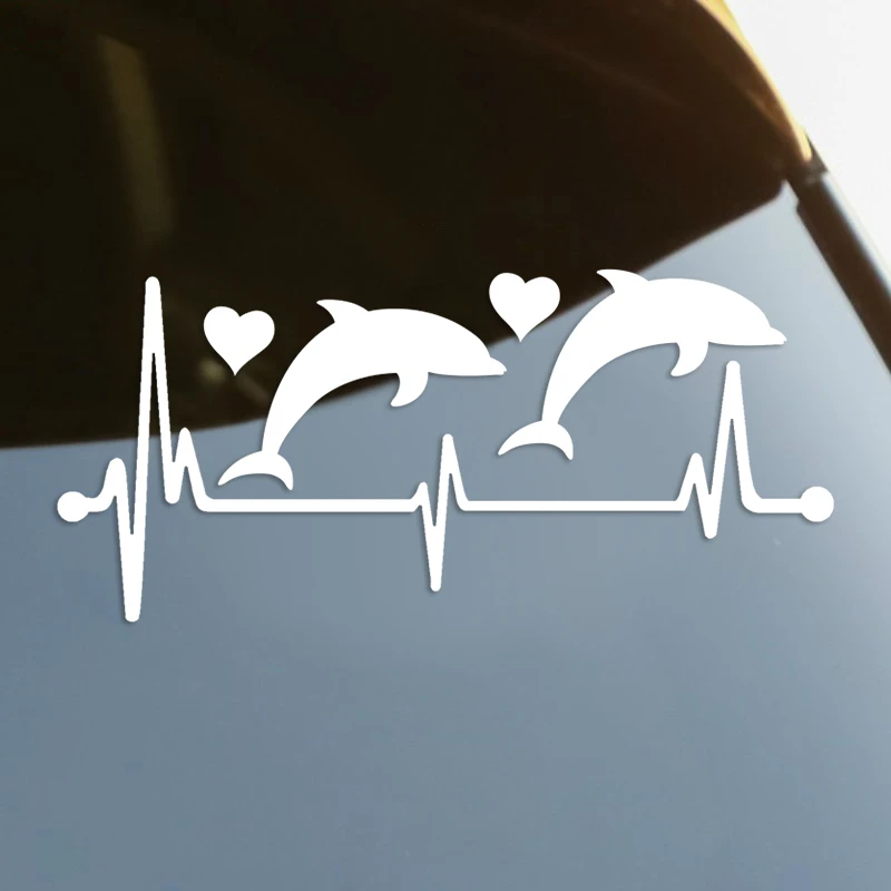 

Dolphin Heartbeat Lifeline Die-Cut Vinyl Decal Car Sticker Waterproof Auto Decors on Car Body Bumper Rear Window Laptop #S60150