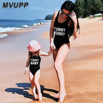 

Summer One Piece Bikini Bathing Suit Printed Letter Mother Daughter Matching Family Outfits Mommy and Me Clothes Nylon