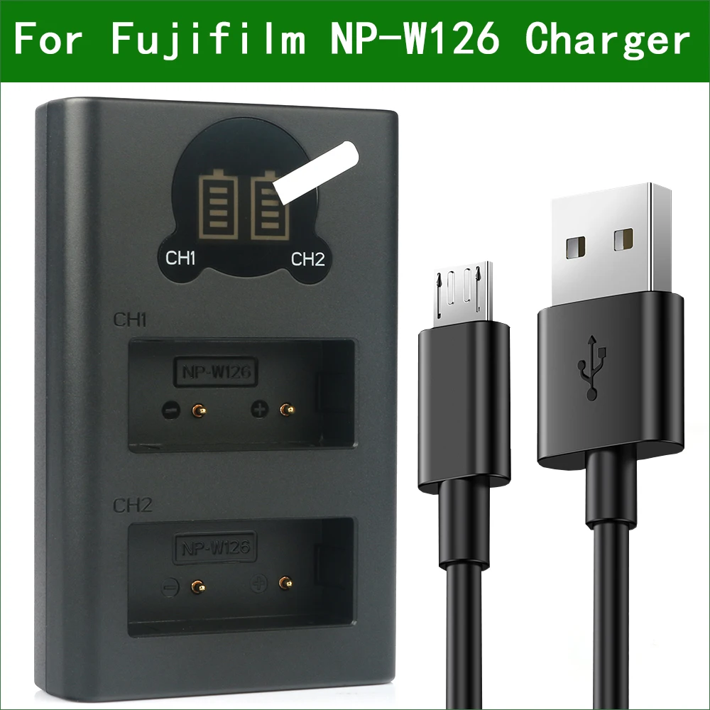 Np-W126 W126S Dual Usb Caricabatterie Per Fujifilm X-A20 X-E1 X-E2 X-E2S X-E3 X-T1 X-T2 X-T3 X-T10 X-T20 X-T30 X-T100 X-T200 X-H1 X-M1