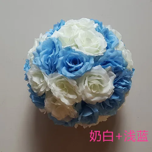 cream light blue Искусственный Розовый Шелковый цветочный шар центральный мятный декоративный висящий цветочный шар Свадебные украшения DIY любой цвет может быть смешан - Цвет: cream light blue