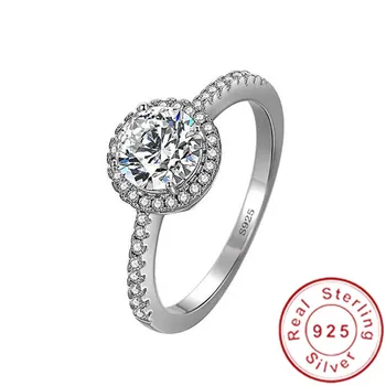 

Solitaire Promise Rings for women Real 925 Sterling silver AAAAA cz Female Wedding Band Ring Engagement Bridal Statement Jewelry