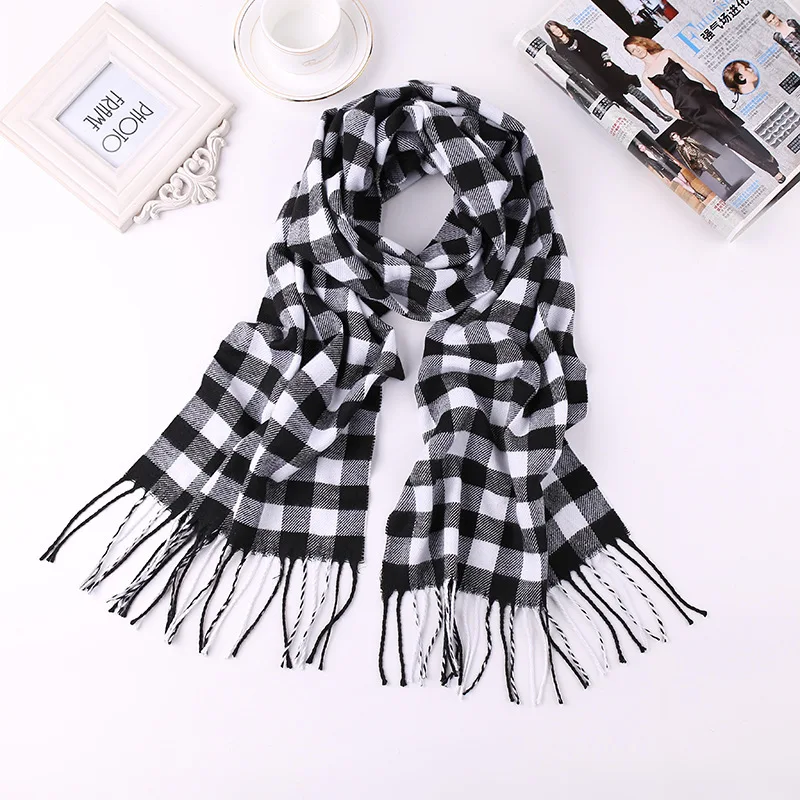 Luxury Brand Winter Men Cashmere Scarf Black White Plaid Scarves Pashmina Shawl Casual Blanket Tassel Wraps Man Business Foulard male scarf