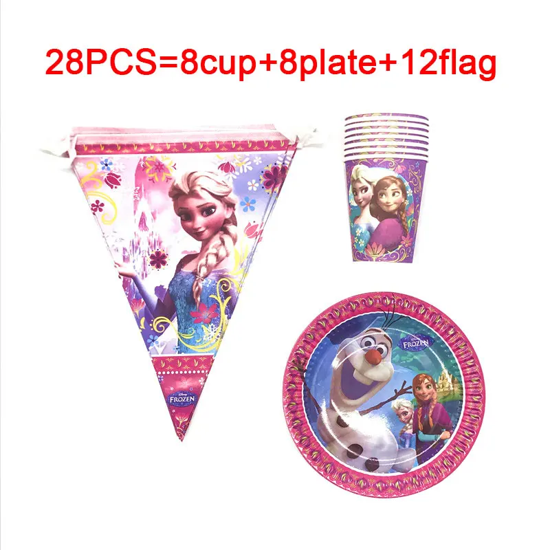 beipanqi-28pcs Дисней Холодное сердце принцесса Анна Эльза набор посуды чашки тарелки и соломки дети с днем рождения Дети украшения, товары для вечеринки шляпы - Цвет: beipanqi-28pcs