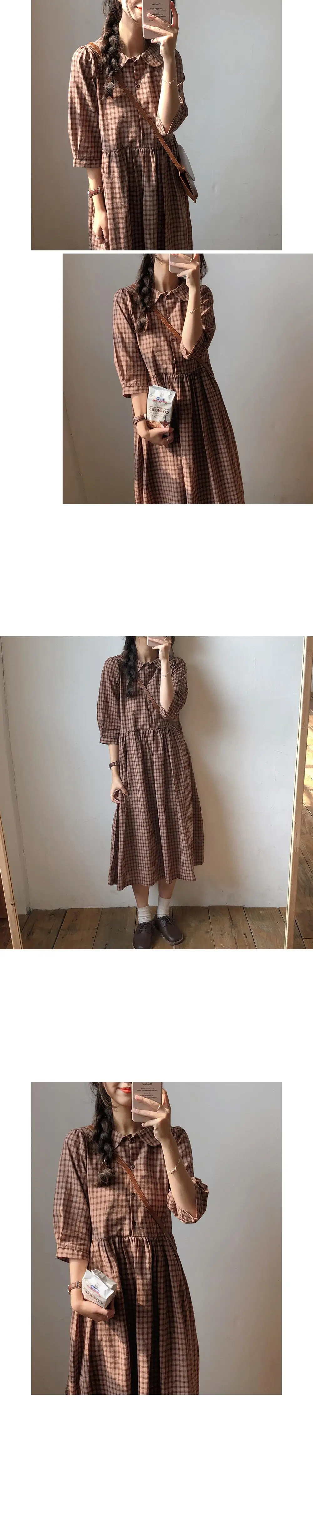 S XL размера плюс новое весеннее платье для девочек Boho хлопковое женское винтажное платье в клетку с длинным рукавом Женские платья длинное платье Vestido