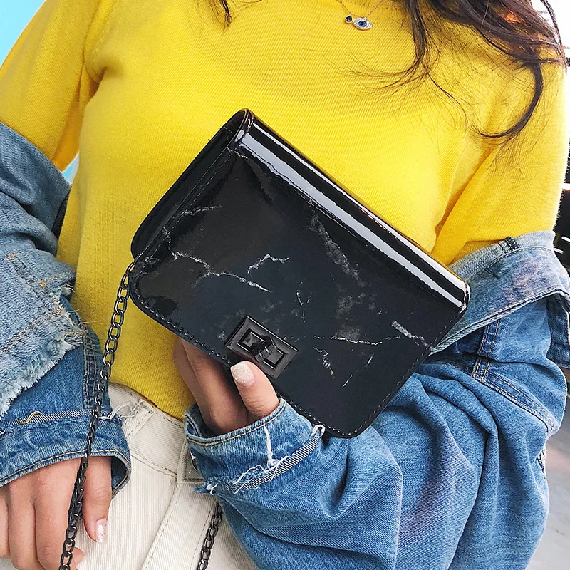  Bags for Women 2019 Marble Pattern Shoulder Bag Lock Buckle Wild Messenger Small Square Marble Whit - 4000056062110