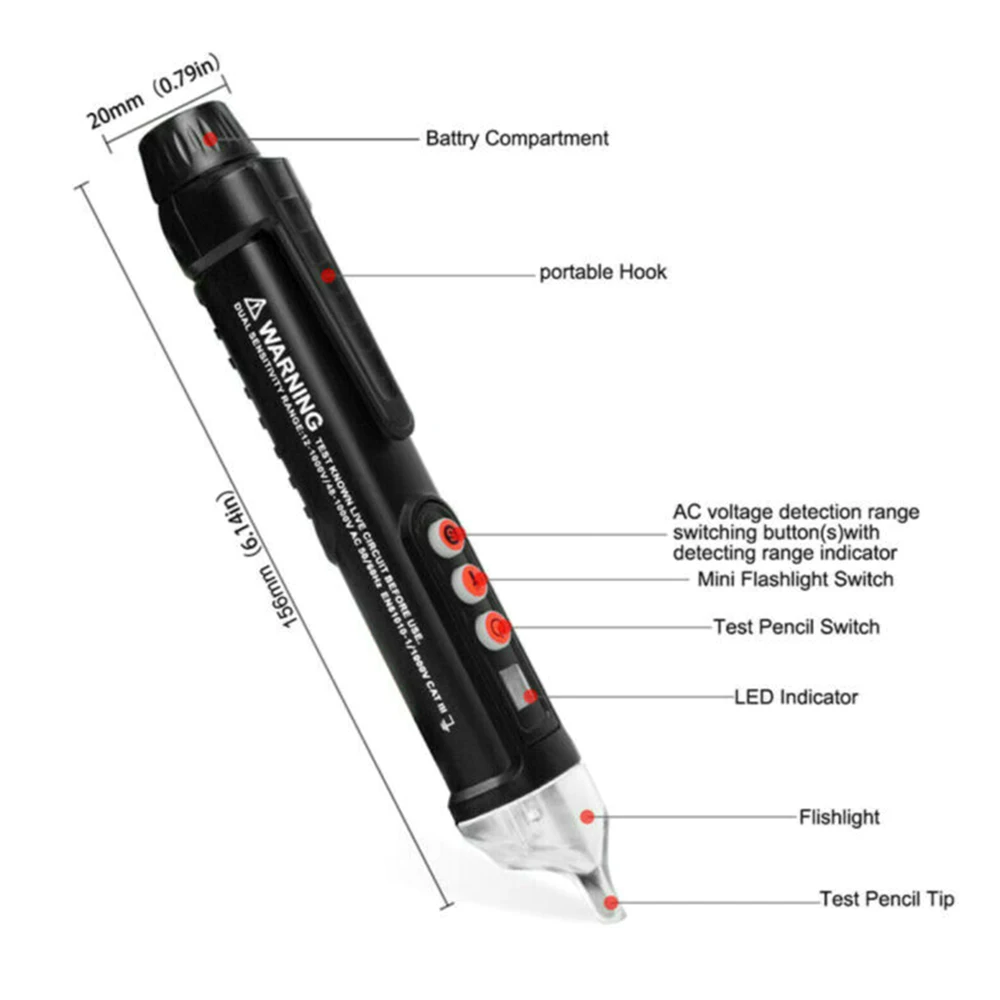 Voltage Test Pen Non-contact AC/DC Voltage Electric Compact Pen Voltage Detector Pencil 12V/48V-1000V Light Alarm