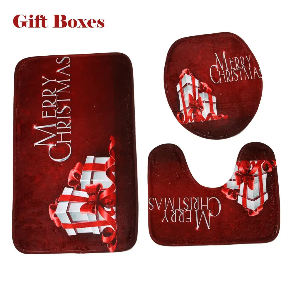 Gift Box Комплект из 3 предметов, Рождественский чехол для сиденья унитаза, коврик, Рождественский Декор интерьера дома, горячая распродажа - Цвет: Gift Box