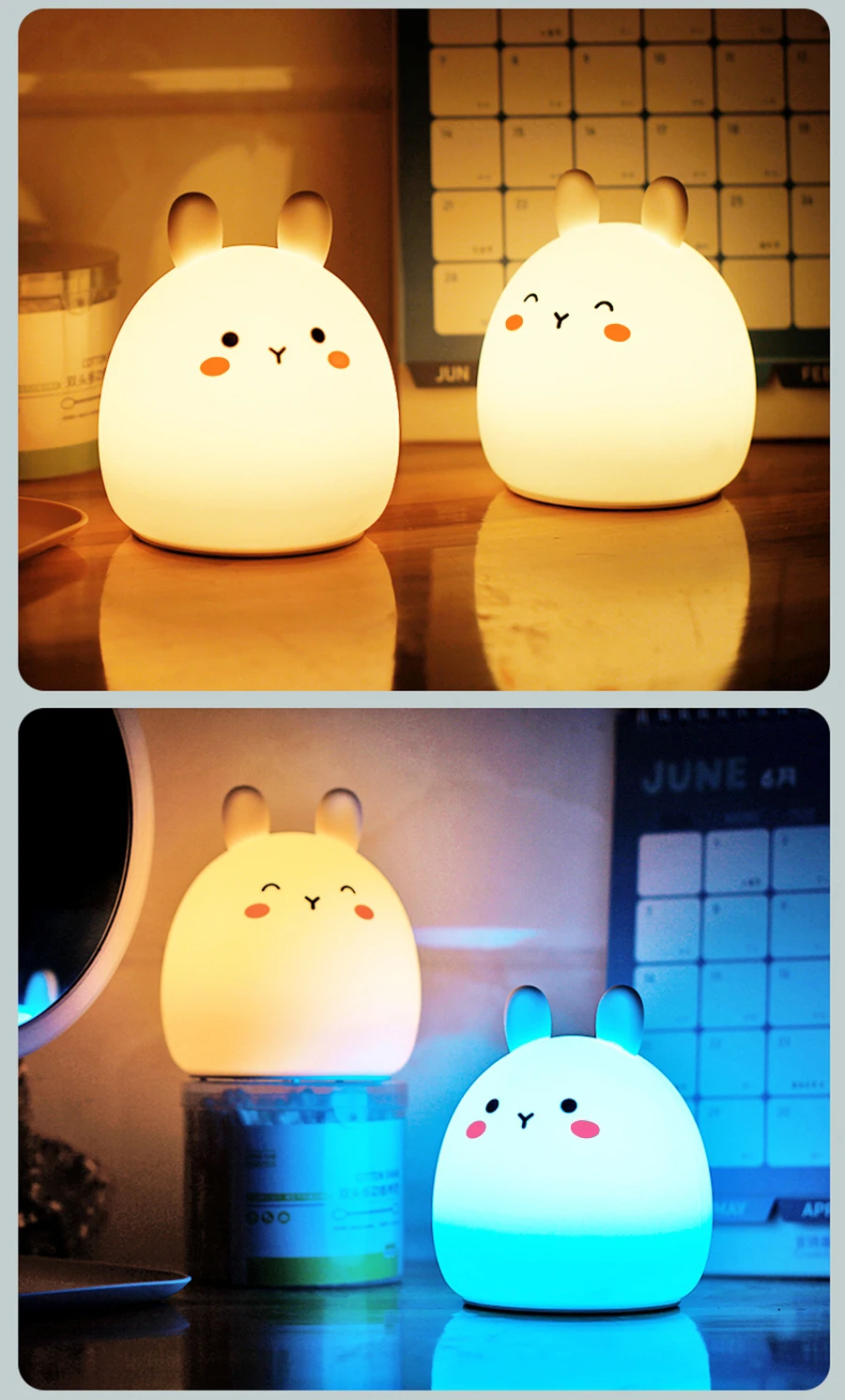 Led Cute Night Light Cute Bunny Silicone Animal Light Rabbit Touch