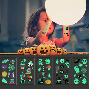 

6Pcs Cartoon Halloween Temporary Tattoo Glow In The Dark Kids Waterproof Fake Tattoo Luminous Tattoo Stickers Halloween Decor