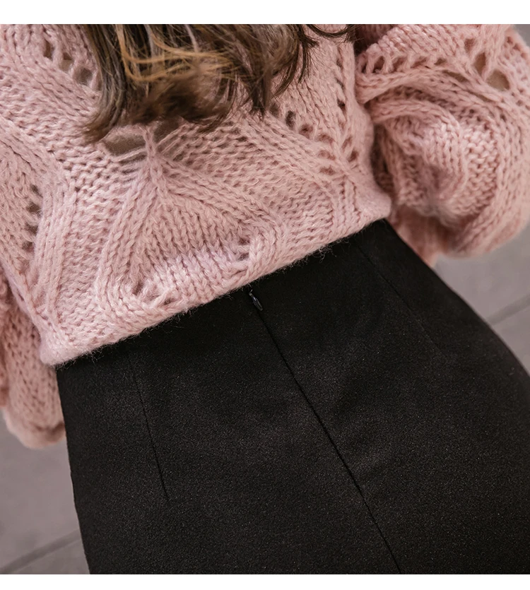 woolen warm skirts womens Autumn And Winter high waist elegant Single-breasted office work skirt women saia jupe falda